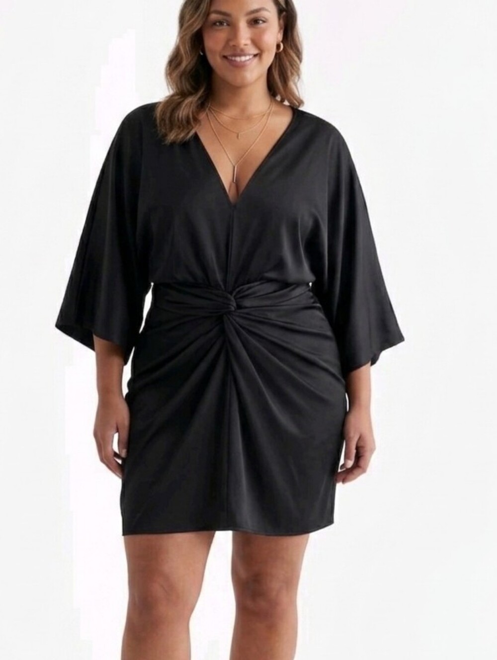 NWT Express Black Satin V-Neck Twist Front Mini Sheath Dress Size M